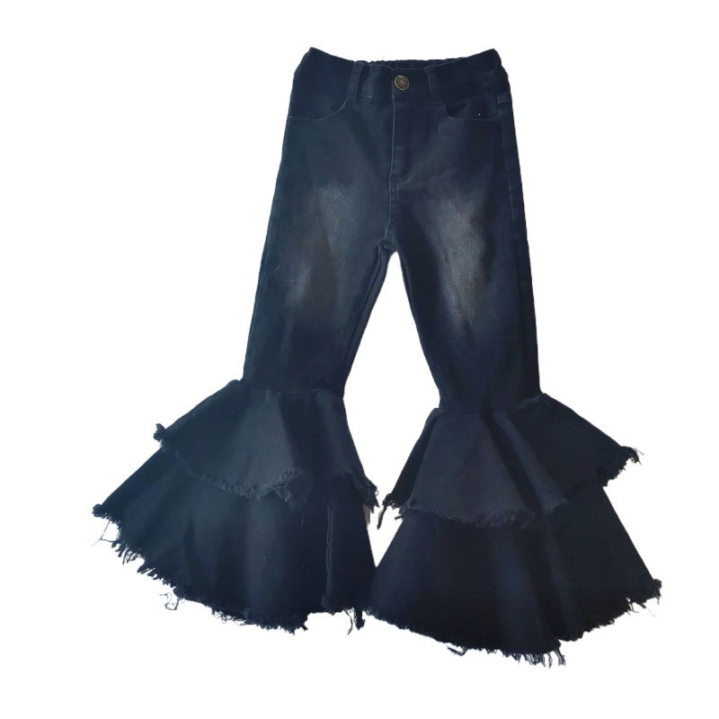 Wholesale Polyester Slim Fit Kids Girls Jeans Comfortable Double Layer Flares